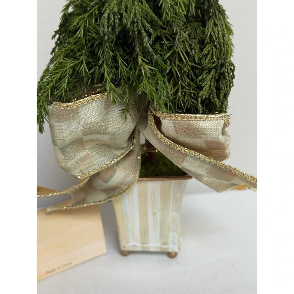 NEW Mackenzie Childs Evergreen  Accents Topiary Mocha Check/Stripe 9
